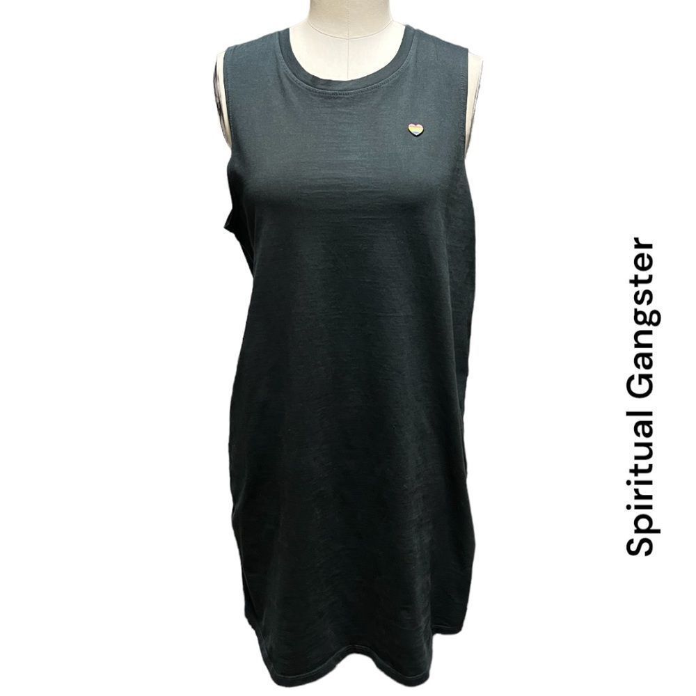 💖 SPIRITUAL GANGSTER gray mini tank t-shirt dress with heart + size M